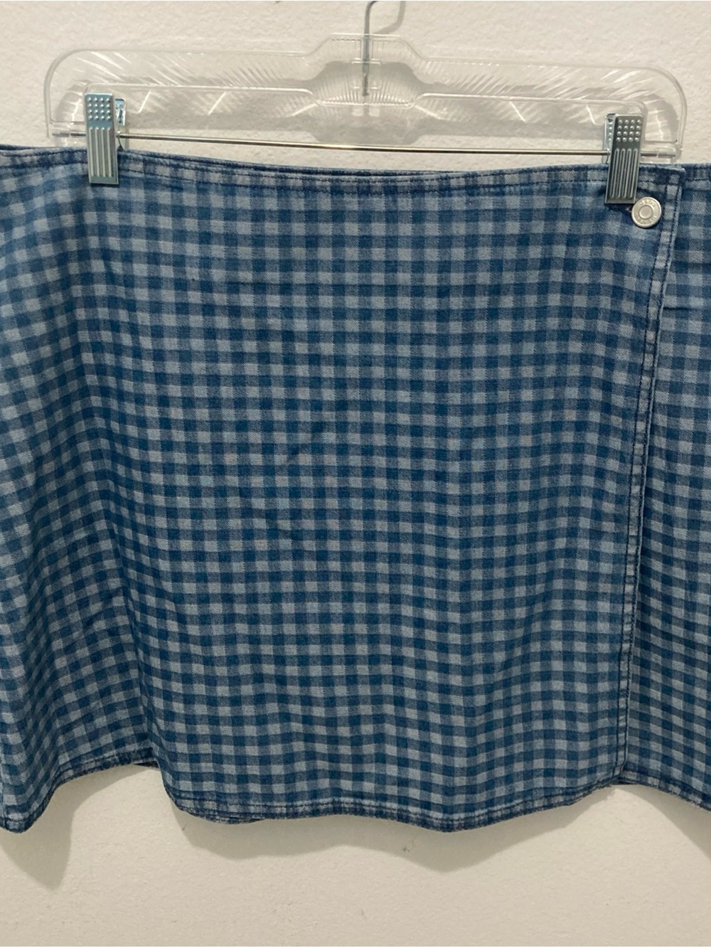 ASOS blue checkered wrap around cotton short denim skirt 12